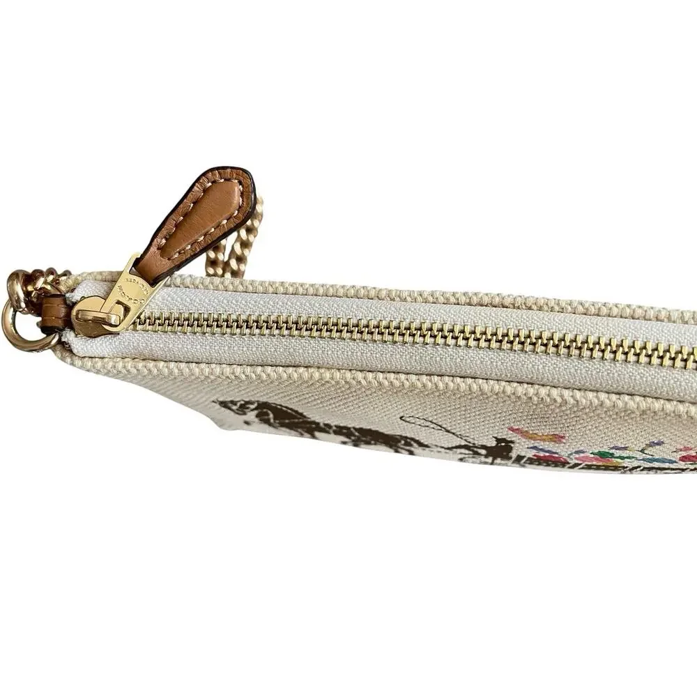 COACH C8725 Large Wristlet 19 Natural Canvas Dreamy Veggie Horse Carriage Clutch
